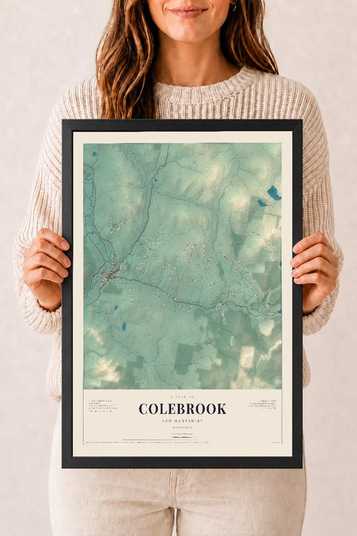 Map of Colebrook, New Hampshire, 12 x 18 inch print in a black wood frame