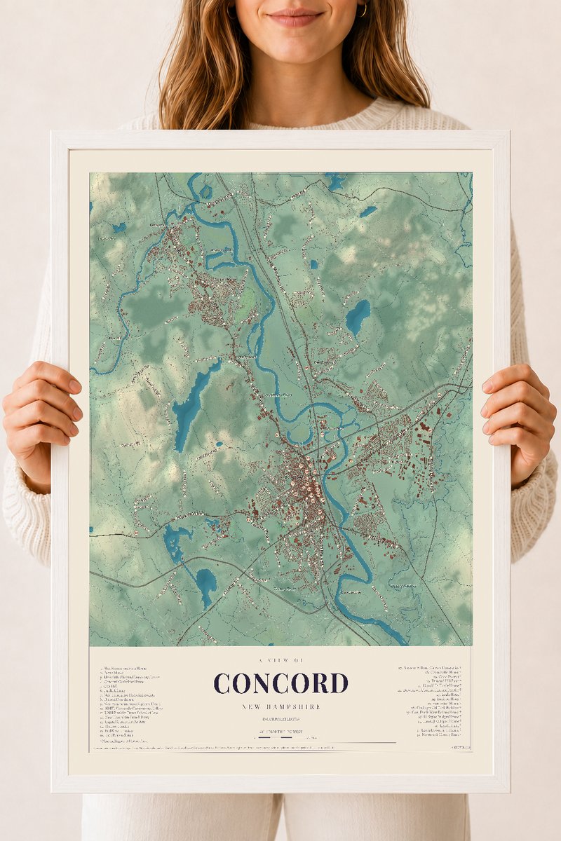 NH Current Atlas 2026 | Concord | 18" x 24" | W/ White Ayous Wood Frame