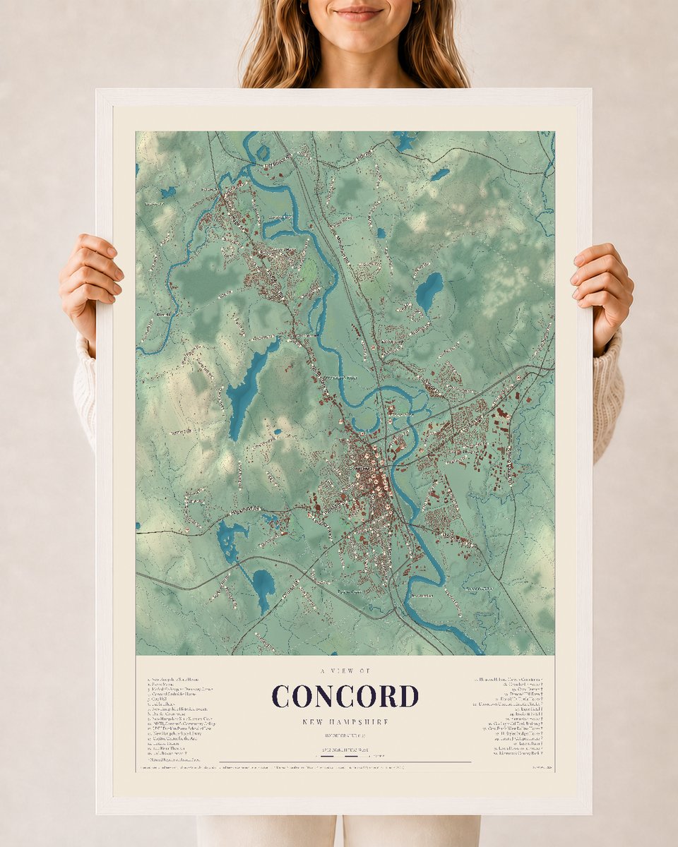 NH Current Atlas 2026 | Concord | 24" x 36" | W/ White Ayous Wood Frame