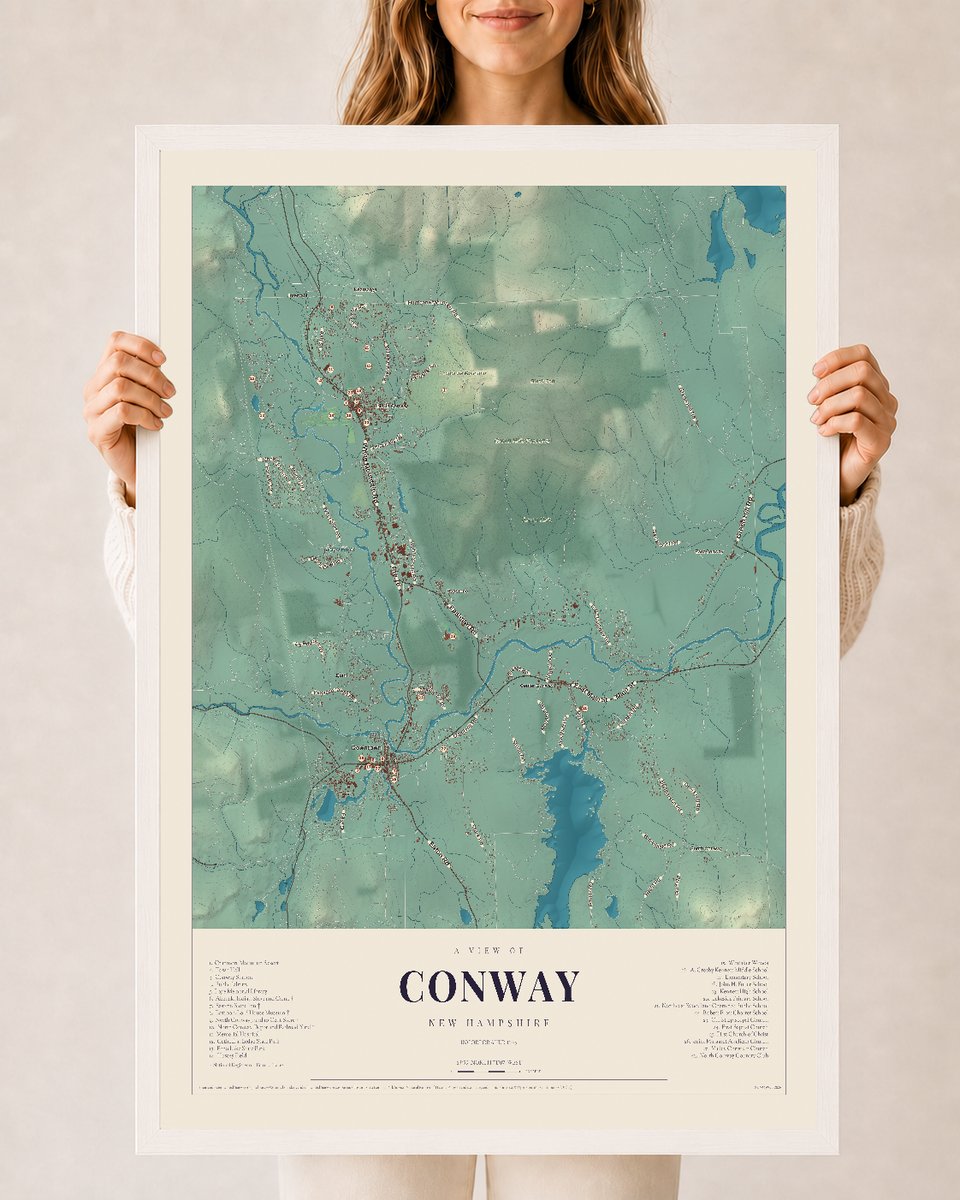 NH Current Atlas 2026 | Conway | 24" x 36" | W/ White Ayous Wood Frame