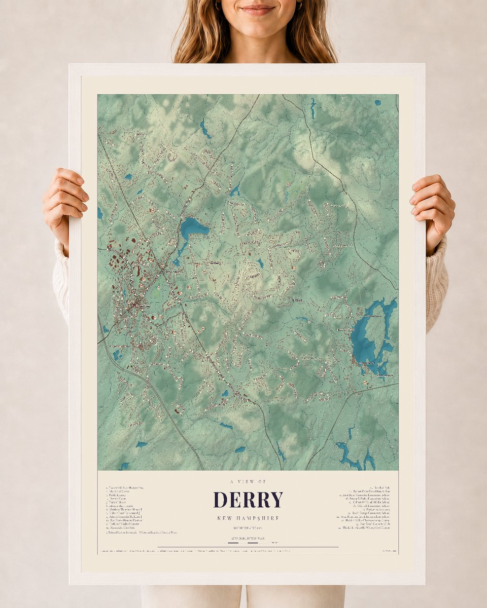 NH Current Atlas 2026 | Derry | 24" x 36" | W/ White Ayous Wood Frame