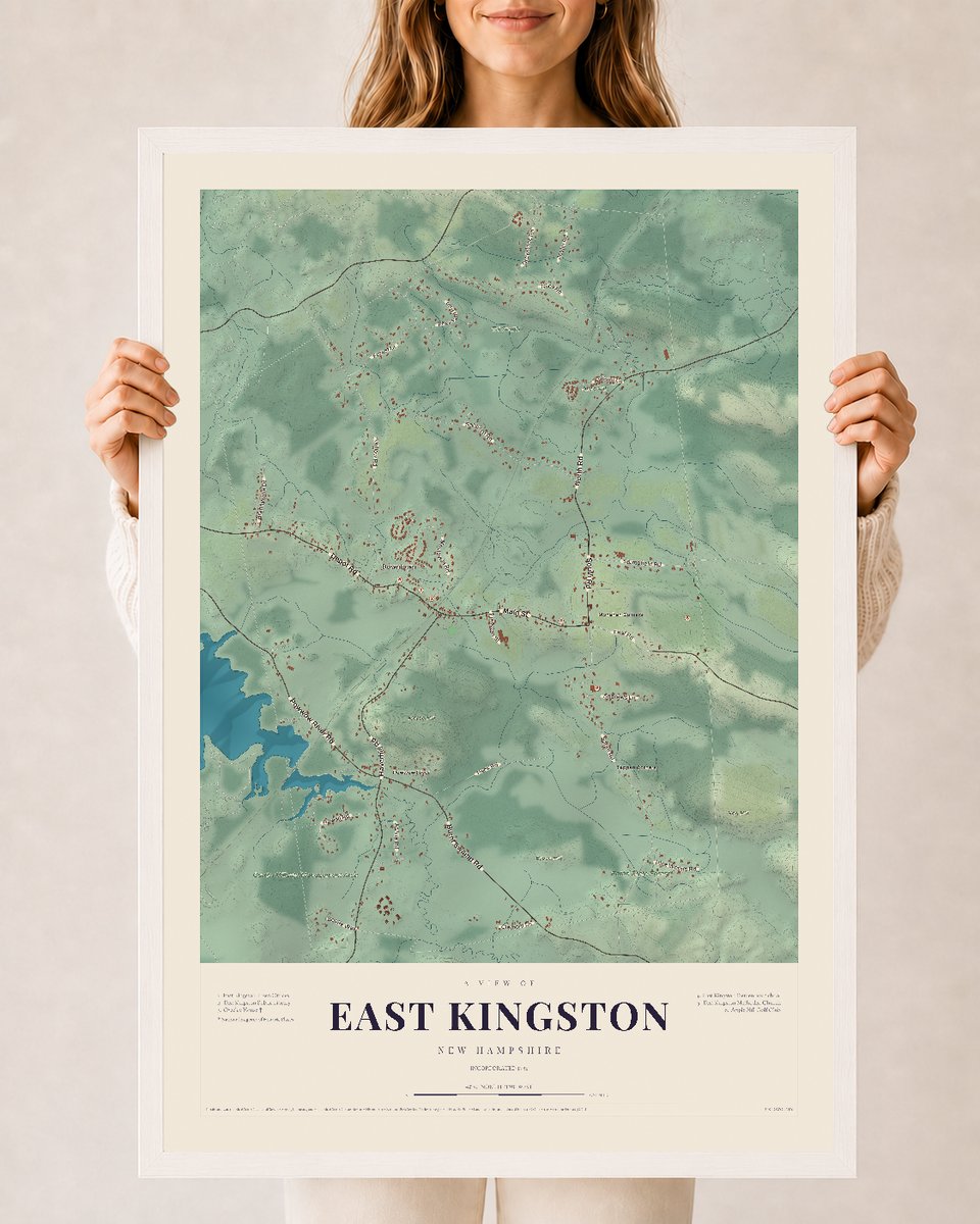 NH Current Atlas 2026 | East Kingston | 24" x 36" | W/ White Ayous Wood Frame