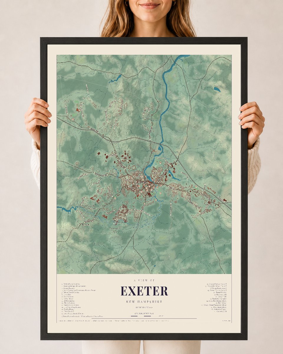 NH Current Atlas 2026 | Exeter | 24" x 36" | W/ Black Ayous Wood Frame