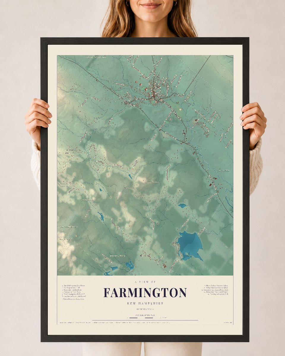 NH Current Atlas 2026 | Farmington | 24" x 36" | W/ Black Ayous Wood Frame