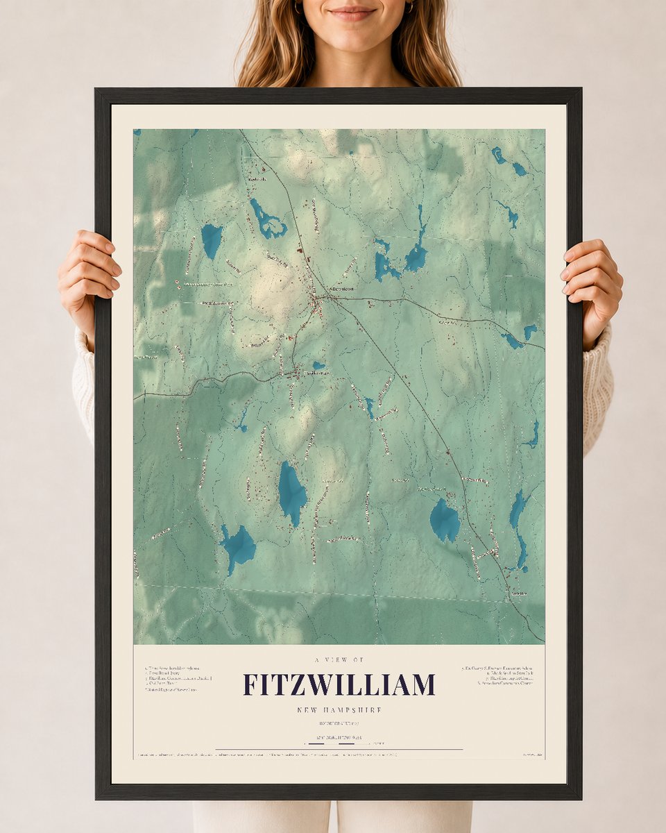 NH Current Atlas 2026 | Fitzwilliam | 24" x 36" | W/ Black Ayous Wood Frame