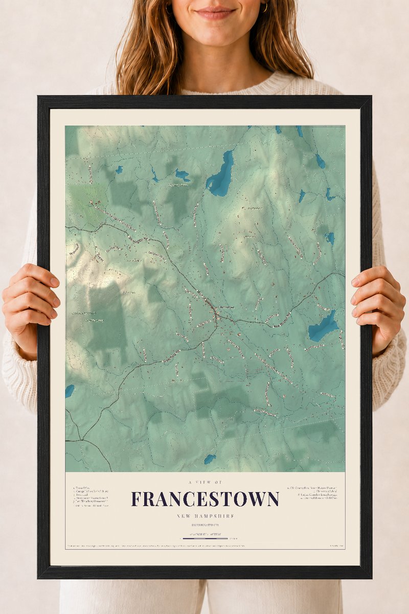 NH Current Atlas 2026 | Francestown | 18" x 24" | W/ Black Ayous Wood Frame