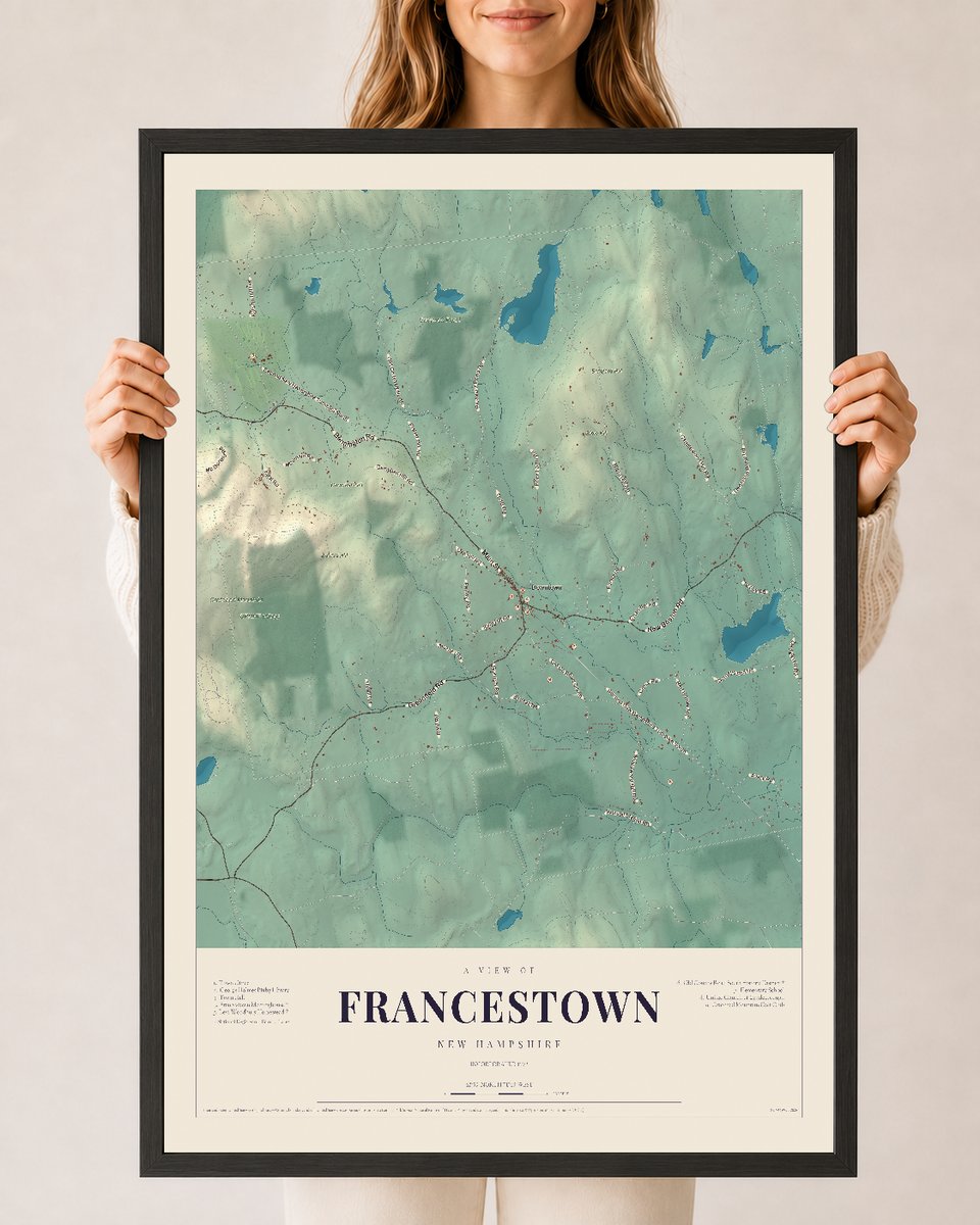NH Current Atlas 2026 | Francestown | 24" x 36" | W/ Black Ayous Wood Frame