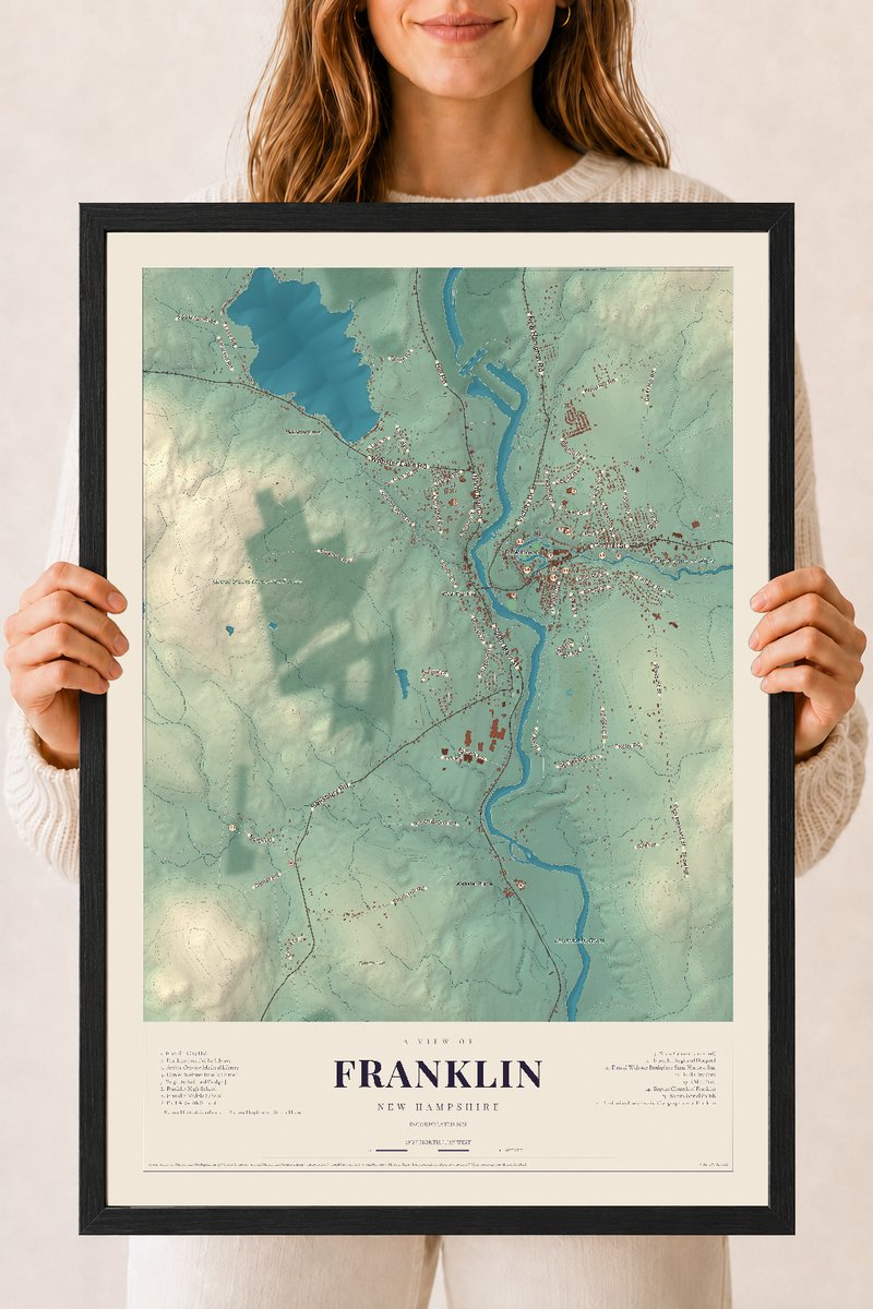 NH Current Atlas 2026 | Franklin | 18" x 24" | W/ Black Ayous Wood Frame