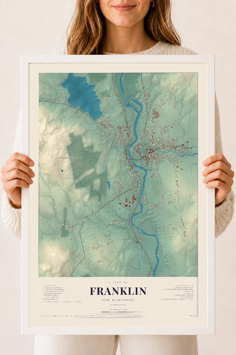 NH Current Atlas 2026 | Franklin | 18" x 24" | W/ White Ayous Wood Frame