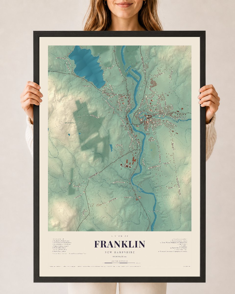 NH Current Atlas 2026 | Franklin | 24" x 36" | W/ Black Ayous Wood Frame