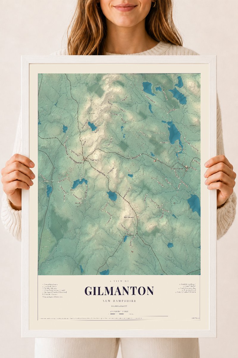 NH Current Atlas 2026 | Gilmanton | 18" x 24" | W/ White Ayous Wood Frame