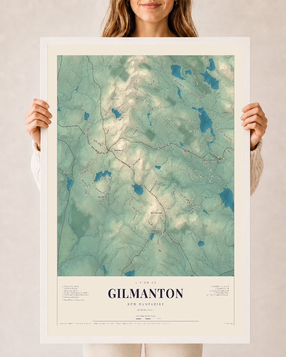 NH Current Atlas 2026 | Gilmanton | 24" x 36" | W/ White Ayous Wood Frame