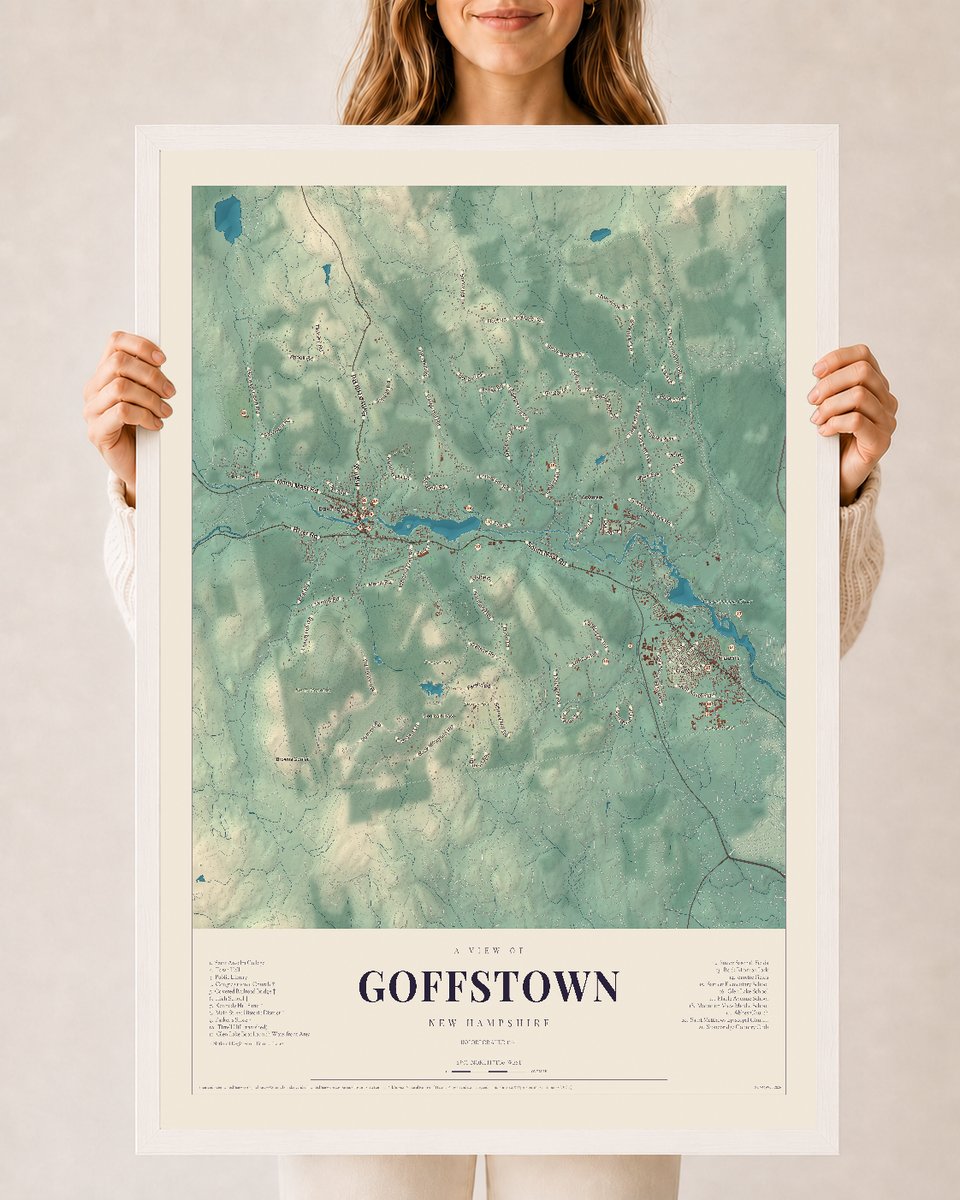 NH Current Atlas 2026 | Goffstown | 24" x 36" | W/ White Ayous Wood Frame