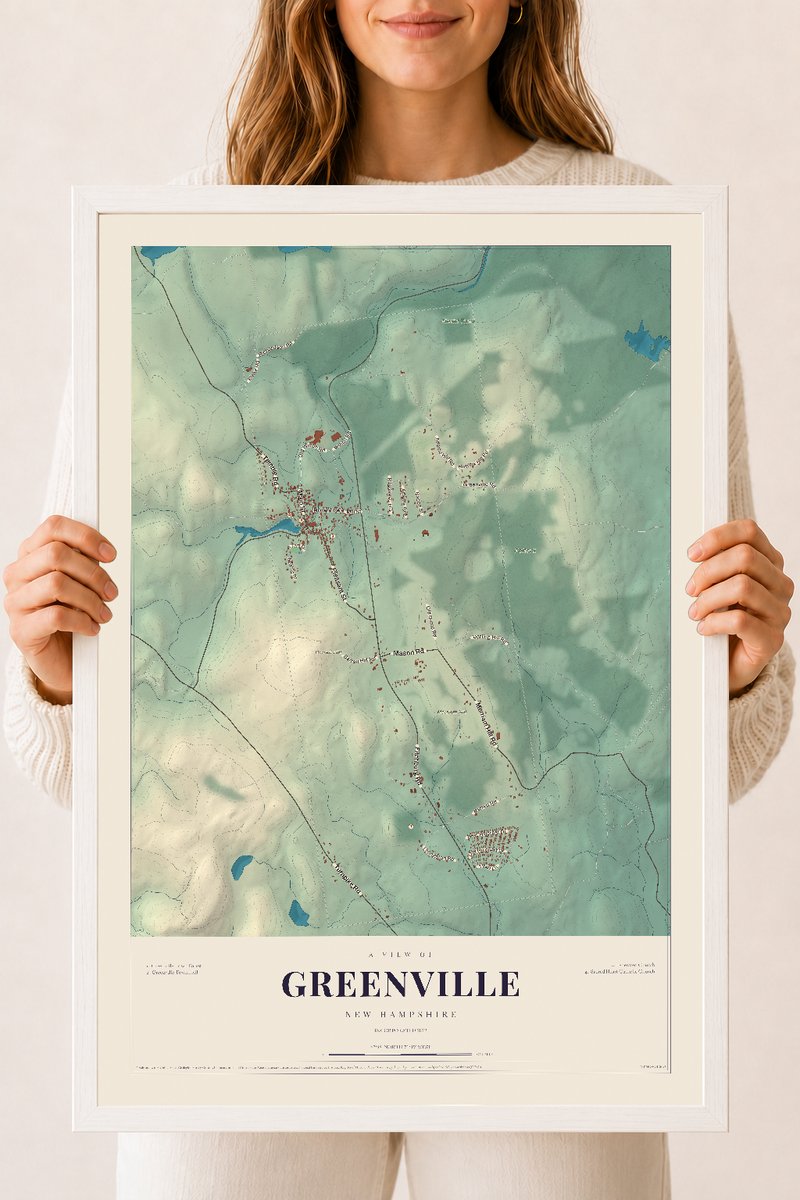 NH Current Atlas 2026 | Greenville | 18" x 24" | W/ White Ayous Wood Frame