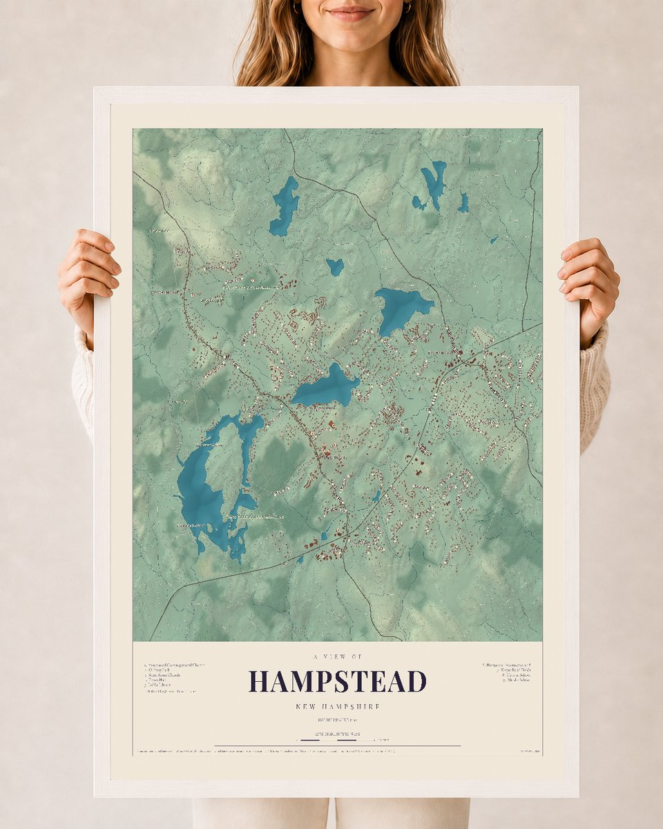 NH Current Atlas 2026 | Hampstead | 24" x 36" | W/ White Ayous Wood Frame