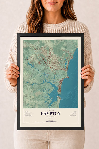 NH Current Atlas 2026 | Hampton | 12" x 18" | W/ Black Ayous Wood Frame