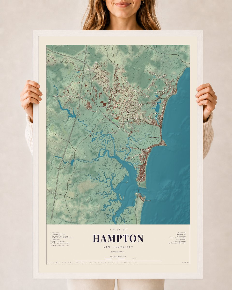 NH Current Atlas 2026 | Hampton | 24" x 36" | W/ White Ayous Wood Frame