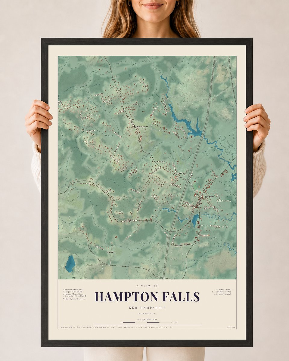 NH Current Atlas 2026 | Hampton Falls | 24" x 36" | W/ Black Ayous Wood Frame