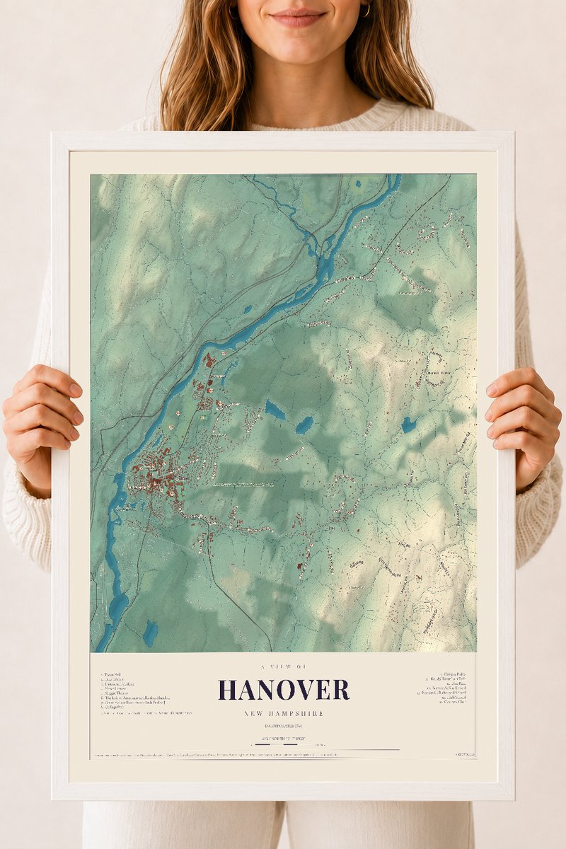 NH Current Atlas 2026 | Hanover | 18" x 24" | W/ White Ayous Wood Frame