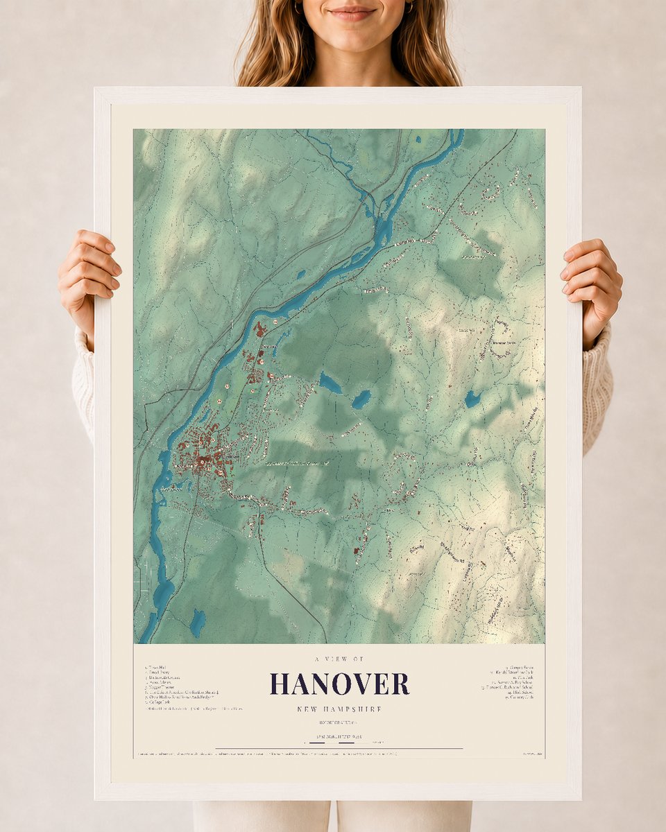 NH Current Atlas 2026 | Hanover | 24" x 36" | W/ White Ayous Wood Frame