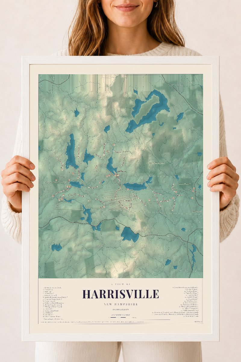 NH Current Atlas 2026 | Harrisville | 18" x 24" | W/ White Ayous Wood Frame