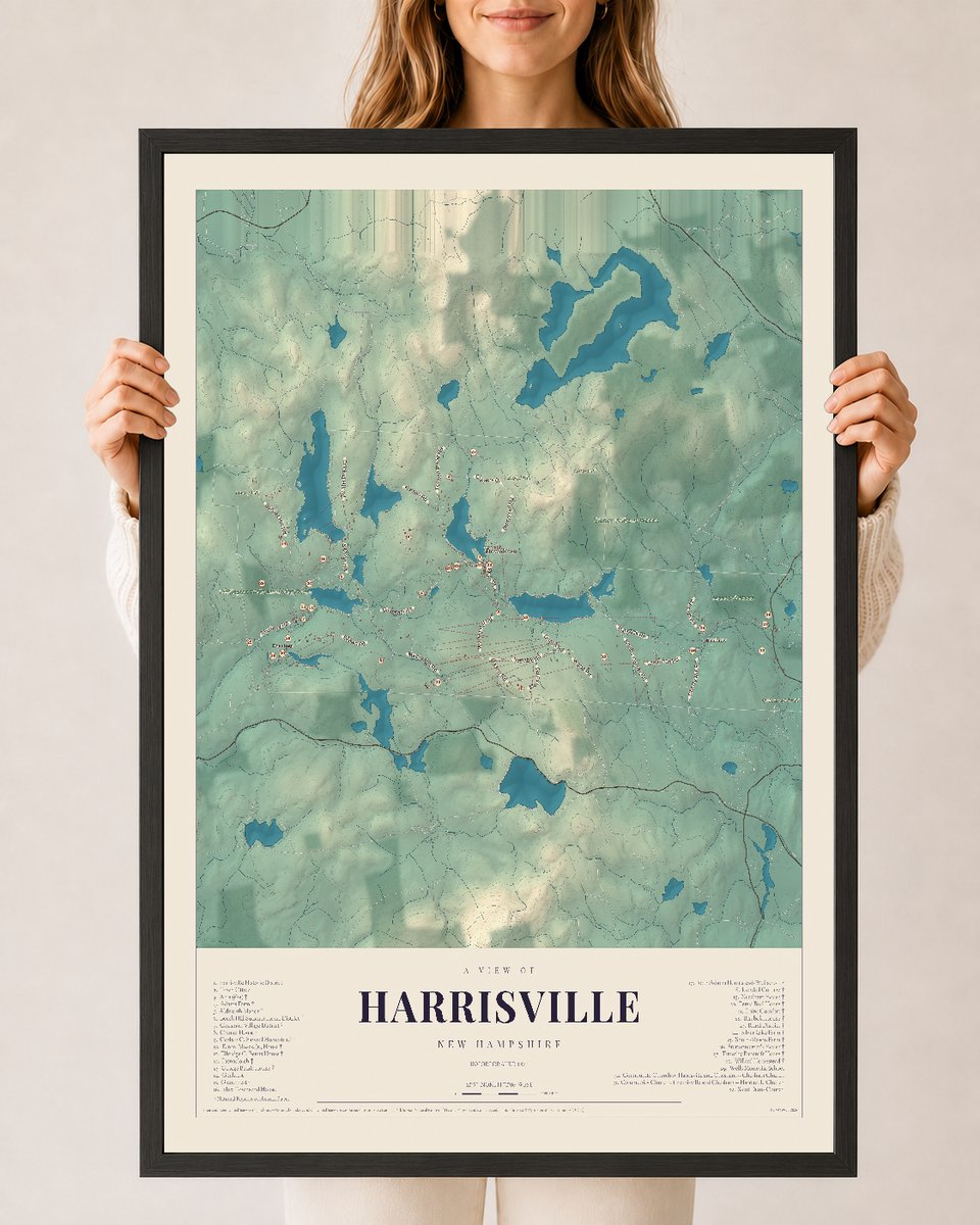 NH Current Atlas 2026 | Harrisville | 24" x 36" | W/ Black Ayous Wood Frame