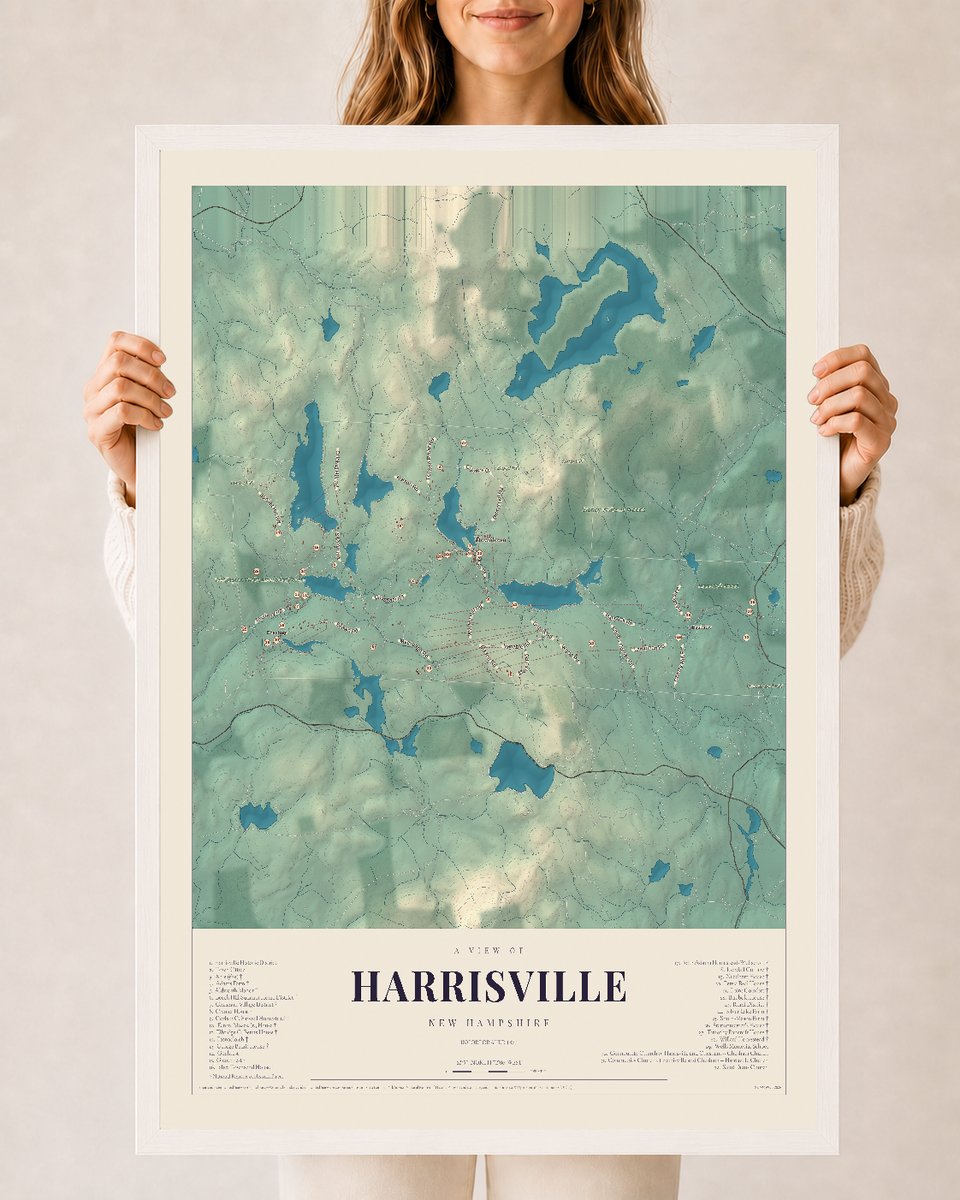 NH Current Atlas 2026 | Harrisville | 24" x 36" | W/ White Ayous Wood Frame