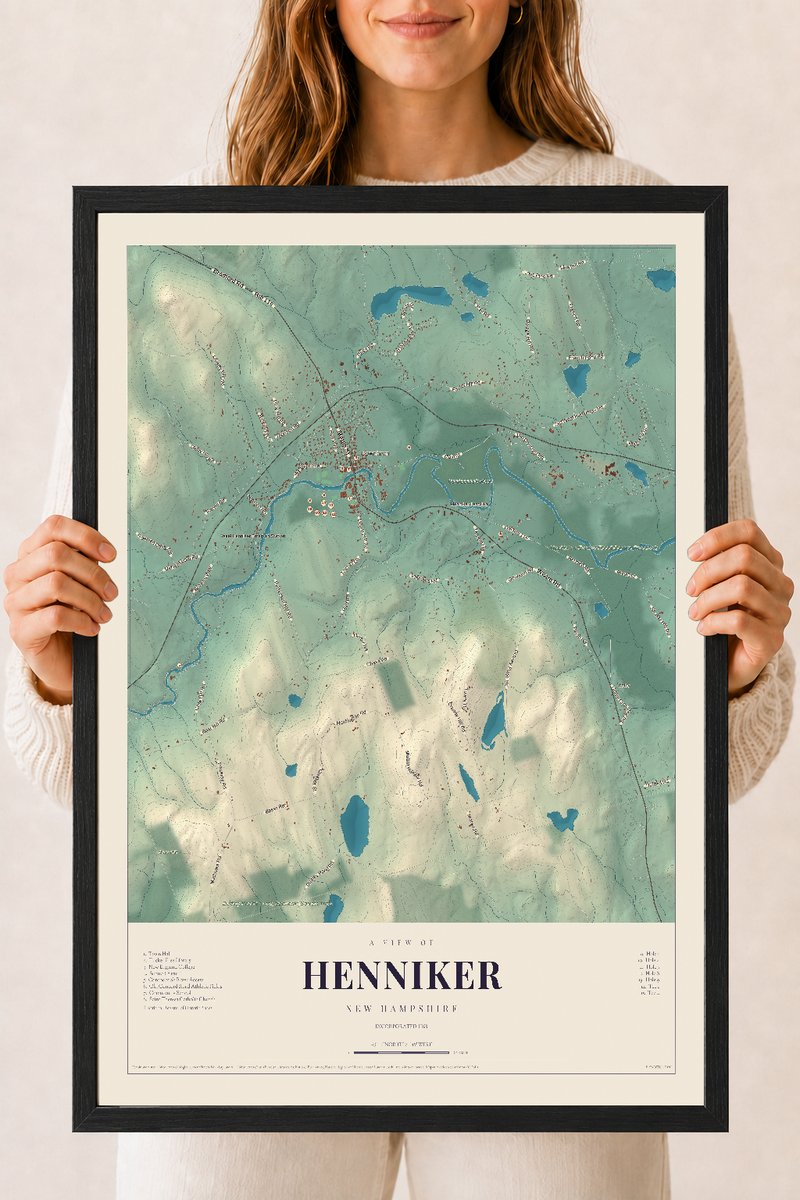 NH Current Atlas 2026 | Henniker | 18" x 24" | W/ Black Ayous Wood Frame