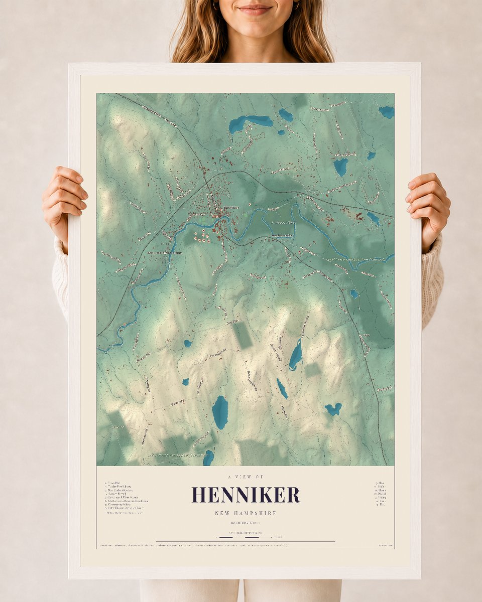 NH Current Atlas 2026 | Henniker | 24" x 36" | W/ White Ayous Wood Frame