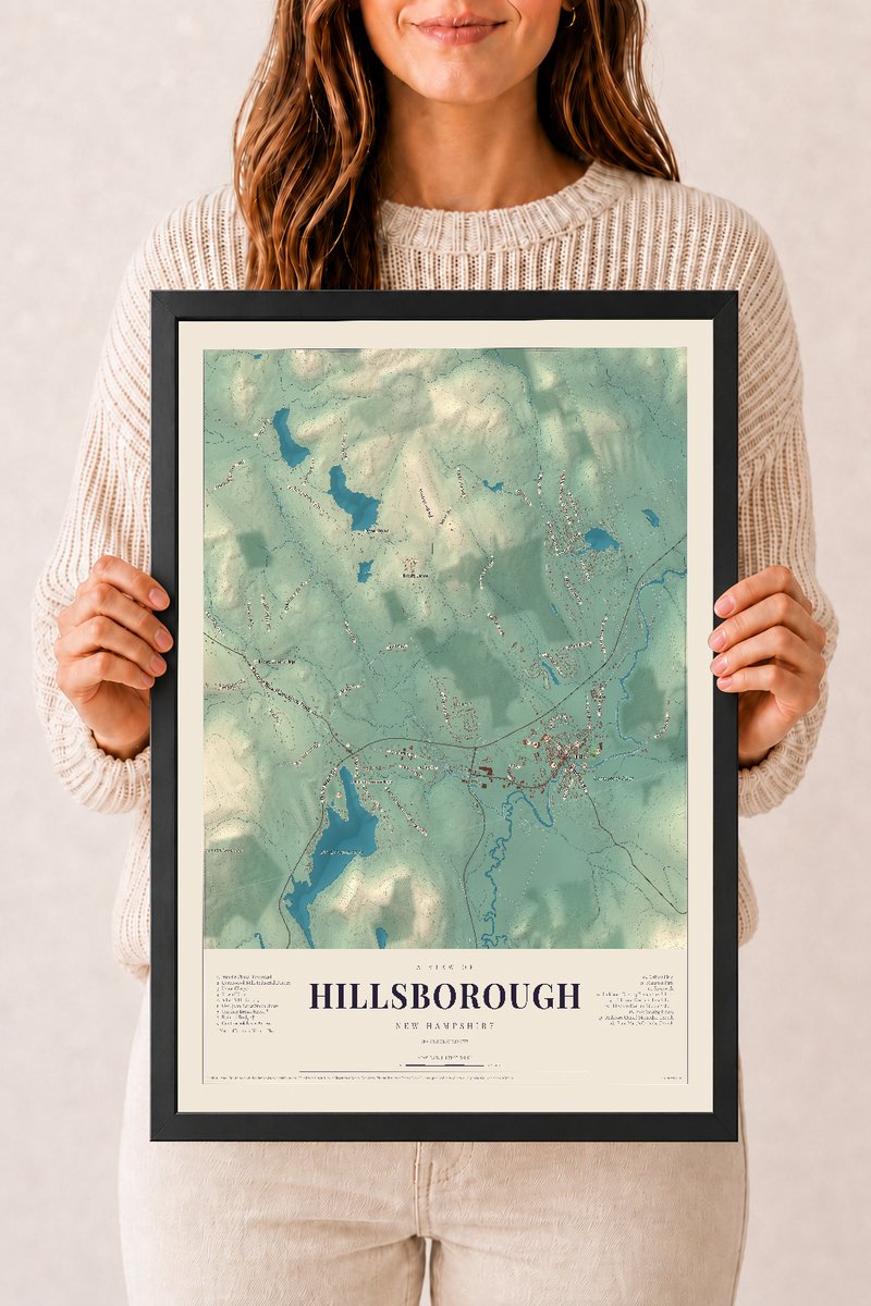 NH Current Atlas 2026 | Hillsborough | 12" x 18" | W/ Black Ayous Wood Frame