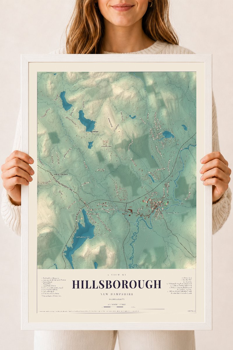 NH Current Atlas 2026 | Hillsborough | 18" x 24" | W/ White Ayous Wood Frame