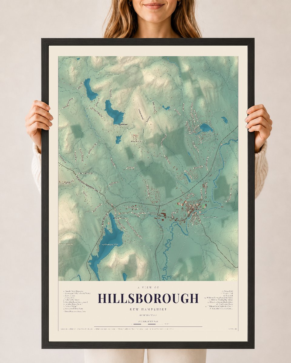 NH Current Atlas 2026 | Hillsborough | 24" x 36" | W/ Black Ayous Wood Frame