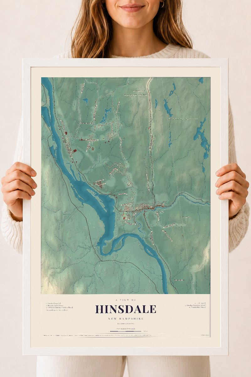 NH Current Atlas 2026 | Hinsdale | 18" x 24" | W/ White Ayous Wood Frame