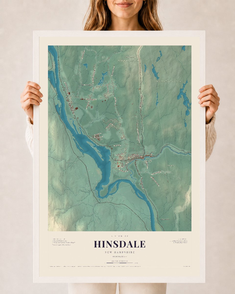 NH Current Atlas 2026 | Hinsdale | 24" x 36" | W/ White Ayous Wood Frame