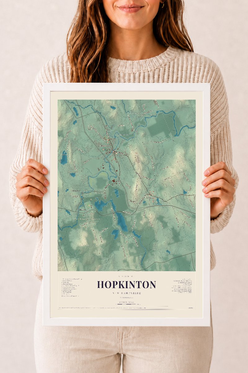 NH Current Atlas 2026 | Hopkinton | 12" x 18" | W/ White Ayous Wood Frame