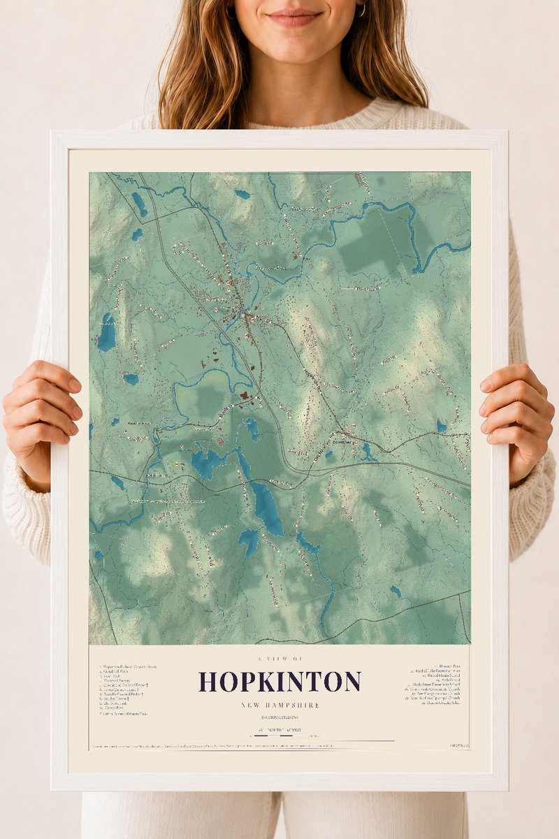 NH Current Atlas 2026 | Hopkinton | 18" x 24" | W/ White Ayous Wood Frame