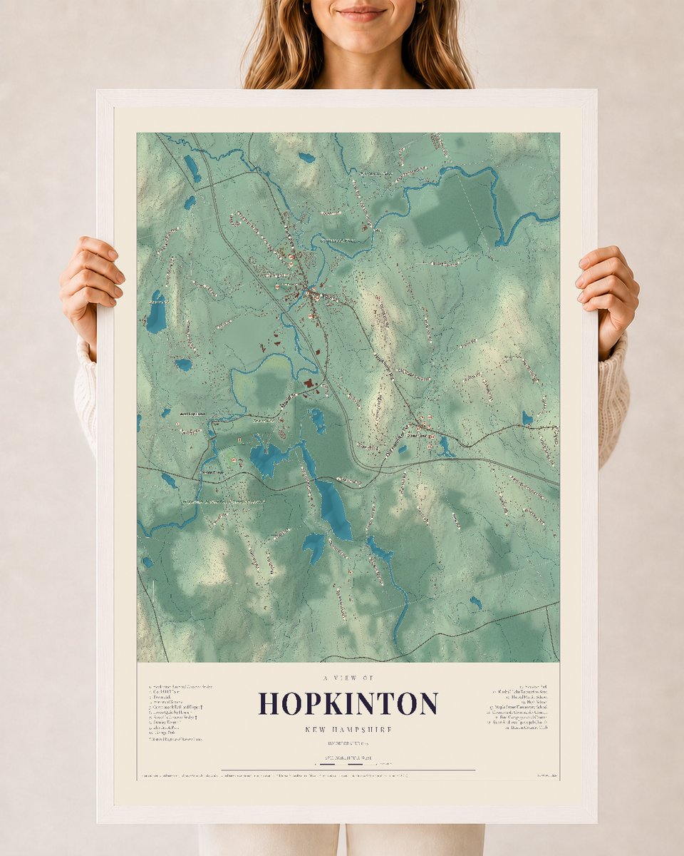 NH Current Atlas 2026 | Hopkinton | 24" x 36" | W/ White Ayous Wood Frame