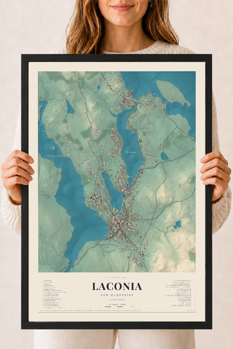 NH Current Atlas 2026 | Laconia | 18" x 24" | W/ Black Ayous Wood Frame