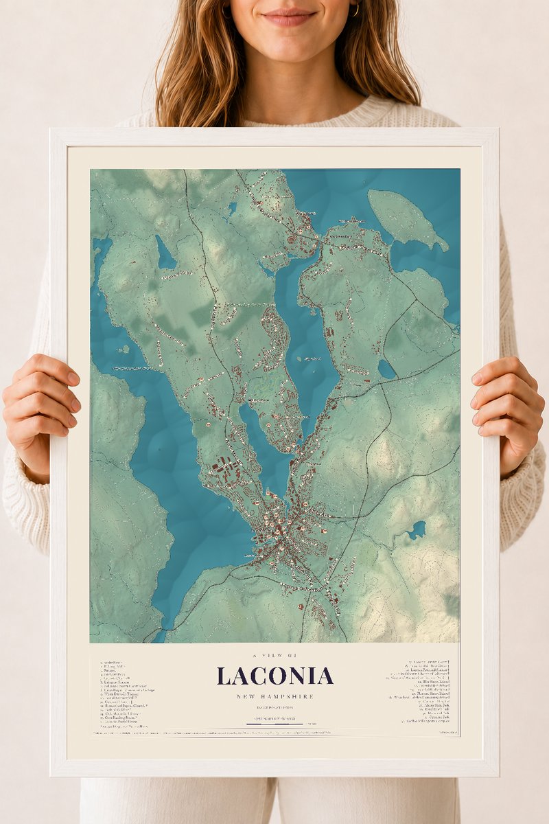 NH Current Atlas 2026 | Laconia | 18" x 24" | W/ White Ayous Wood Frame