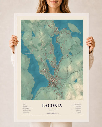 NH Current Atlas 2026 | Laconia | 24" x 36" | W/ White Ayous Wood Frame
