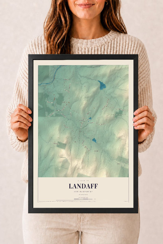Map of Landaff, New Hampshire, 12 x 18 inch print in a black wood frame