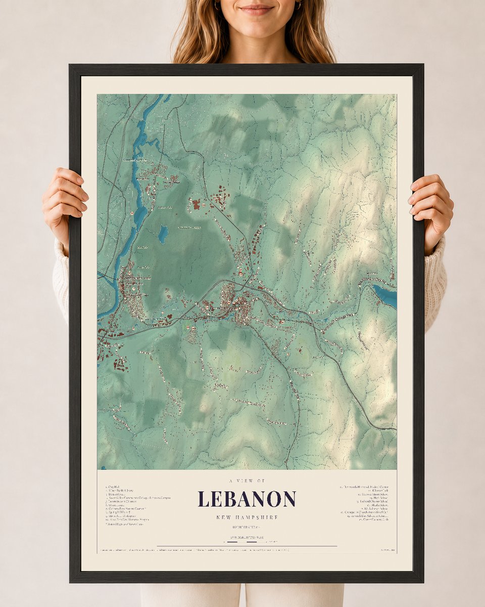 NH Current Atlas 2026 | Lebanon | 24" x 36" | W/ Black Ayous Wood Frame