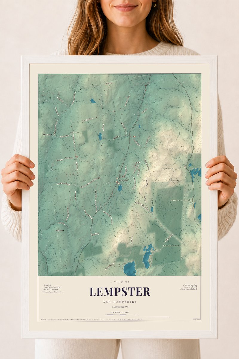 NH Current Atlas 2026 | Lempster | 18" x 24" | W/ White Ayous Wood Frame