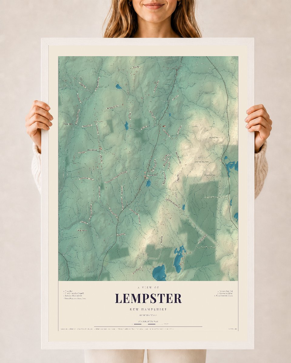 NH Current Atlas 2026 | Lempster | 24" x 36" | W/ White Ayous Wood Frame