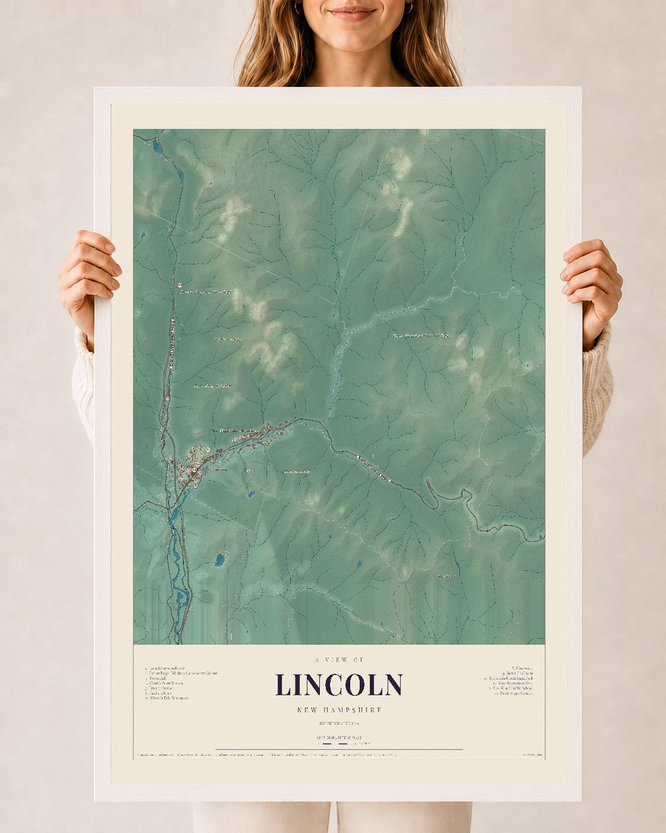 NH Current Atlas 2026 | Lincoln | 24" x 36" | W/ White Ayous Wood Frame