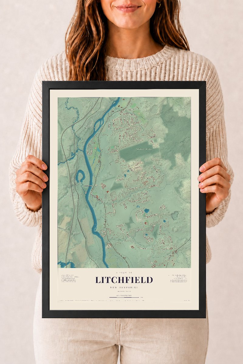 NH Current Atlas 2026 | Litchfield | 12" x 18" | W/ Black Ayous Wood Frame