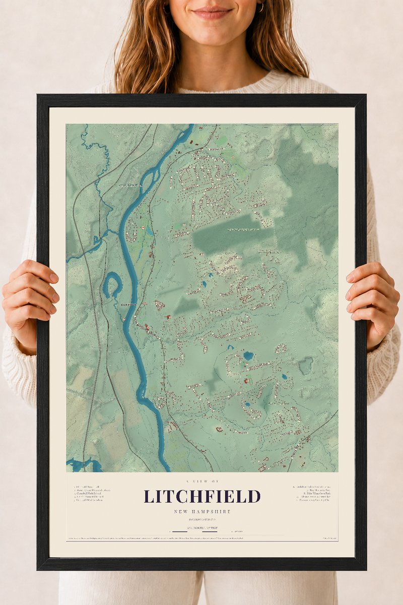 NH Current Atlas 2026 | Litchfield | 18" x 24" | W/ Black Ayous Wood Frame