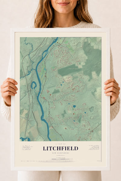 NH Current Atlas 2026 | Litchfield | 18" x 24" | W/ White Ayous Wood Frame