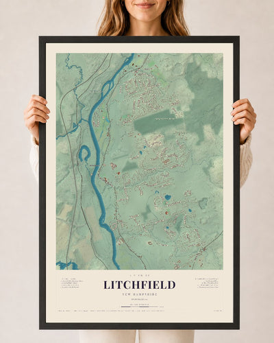NH Current Atlas 2026 | Litchfield | 24" x 36" | W/ Black Ayous Wood Frame
