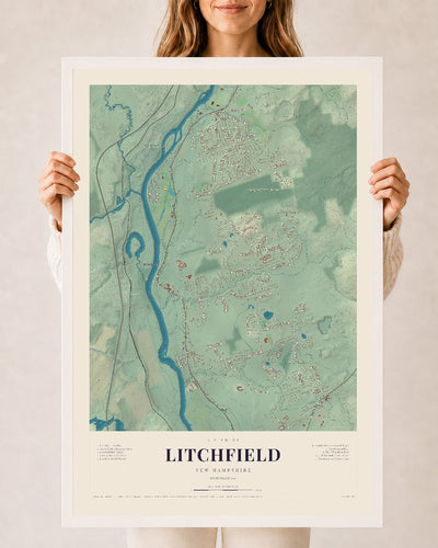 NH Current Atlas 2026 | Litchfield | 24" x 36" | W/ White Ayous Wood Frame